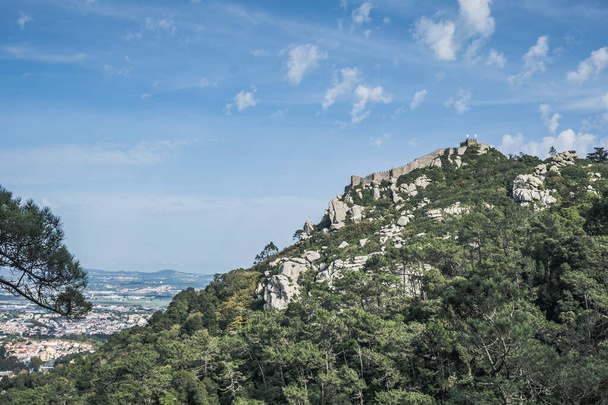 View of the Castle of the Moors. A medieval castle on a hill in Sintra near Lisbon, Portugal - Photo, image