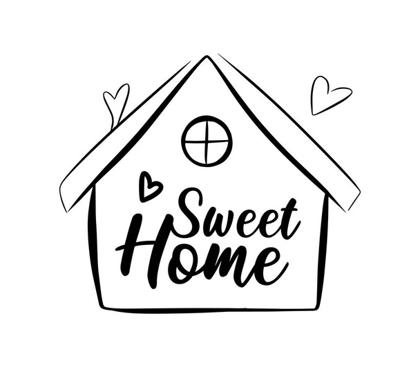 Handwritten sweet home phrase lettering. Cute greeting poster or entrance sign print template. Vector quote illustration. - Vector, Image