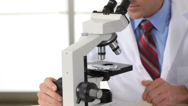 Scientist looks into microscope - Кадры, видео