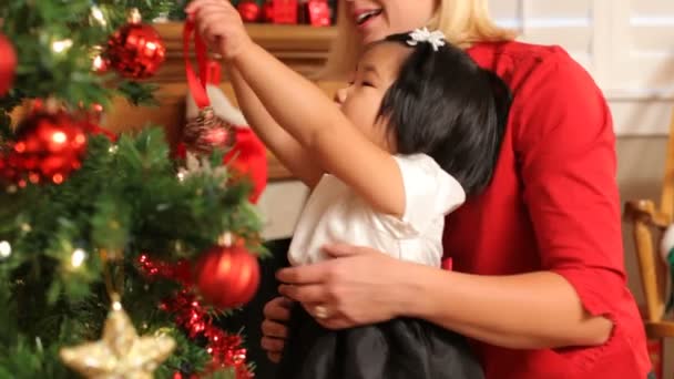 Mother and daughter putting ornaments - Materiaali, video