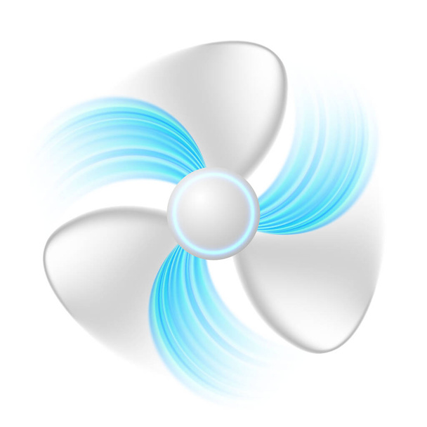 Fan with blue air currents isolated on a white background. Ventilator refrigeration, air conditioning, climate control. Air ventilation illustration. - Photo, Image