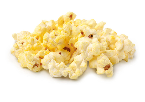 Heap of crispy popcorn on white background - Fotografie, Obrázek