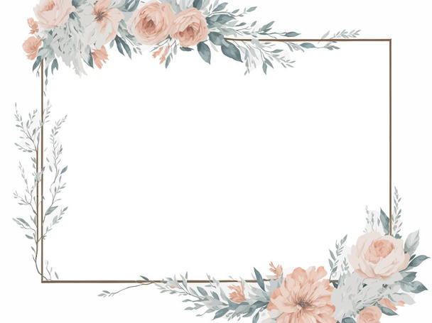 Hand painted watercolor floral frame and border. Watercolor floral banner isolated on white background. Can be used for greeting cards, wedding invitations, stationary and other. - Vector, Image
