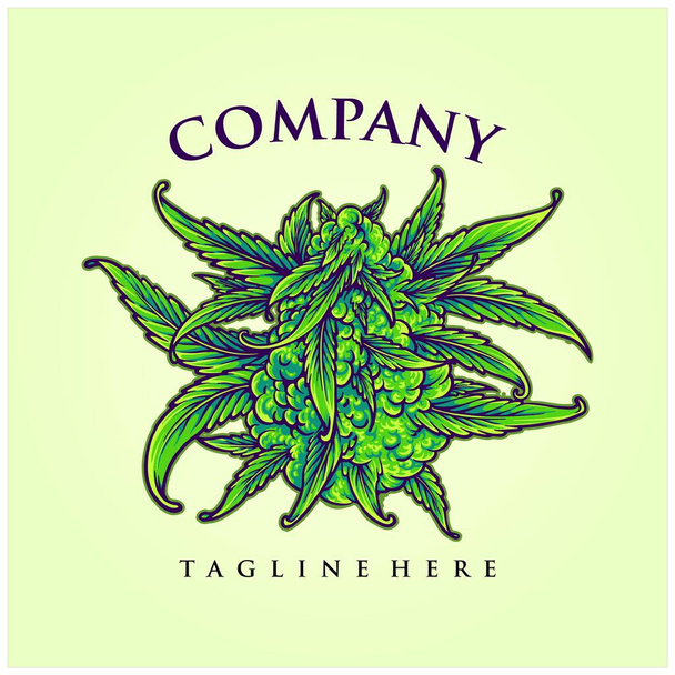 Cannabis bloemknoppen stam botanische hennep illustraties vector voor uw werk logo, merchandise t-shirt, stickers en label ontwerpen, poster, wenskaarten reclame bedrijf of merken - Vector, afbeelding