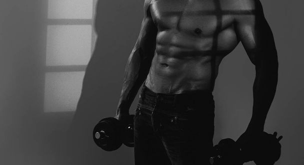 Banner templates with muscular man, muscular torso, six pack abs muscle. Muscular and sexy torso of young man having perfect athletic body - Fotografie, Obrázek