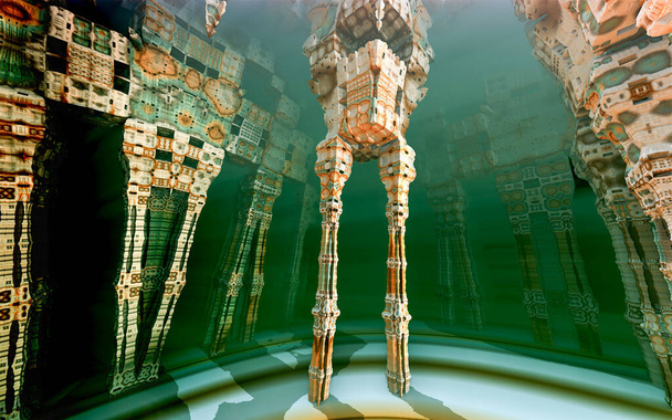 Résumé Conception fractale générée par ordinateur. 3D Aliens Illustration d'un magnifique ensemble de mandelbrots mathématiques infinis fractal. - Photo, image