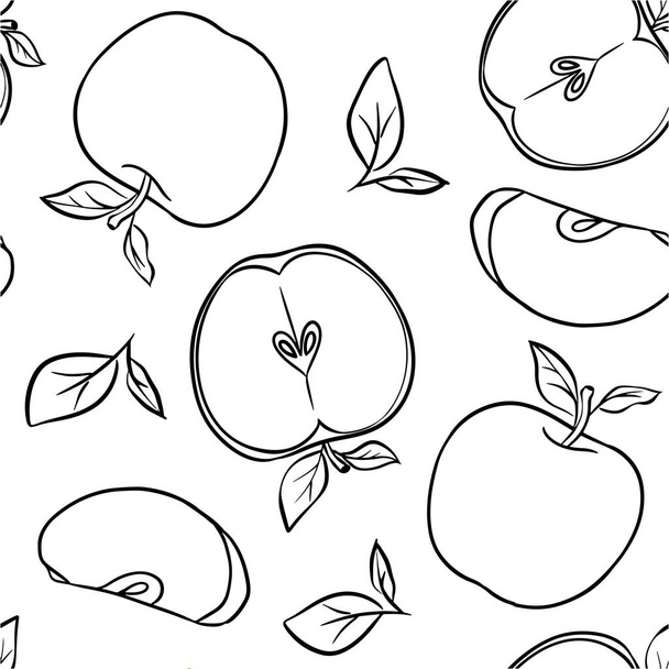 Apple Line Sketch Seamless Background - Wektor, obraz