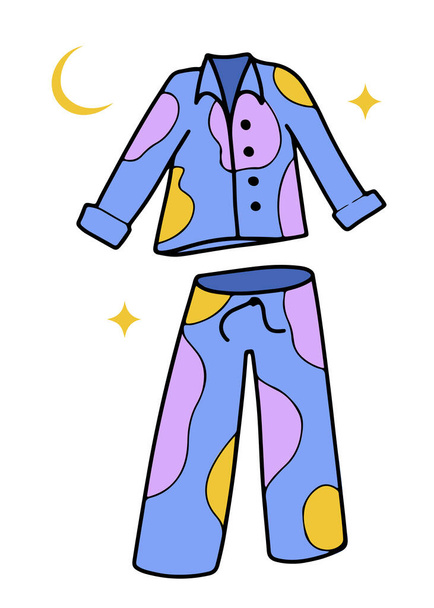 Pijama lindo dibujado a mano, ropa superior e inferior, ilustración vectorial aislada - Vector, imagen