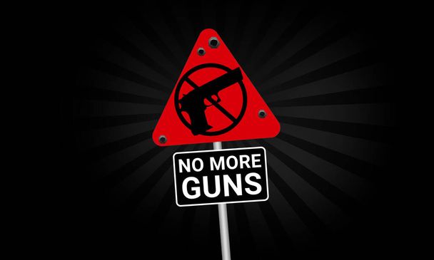 No more guns signboard with black and red alarming colors background. Stopping and banning concept of guns backdrop - Photo, Image