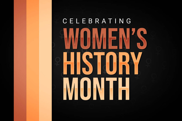 Celebrating Womens history month banner design with black backdrop and skin shades typography. Womens empowerment concept background - Photo, Image