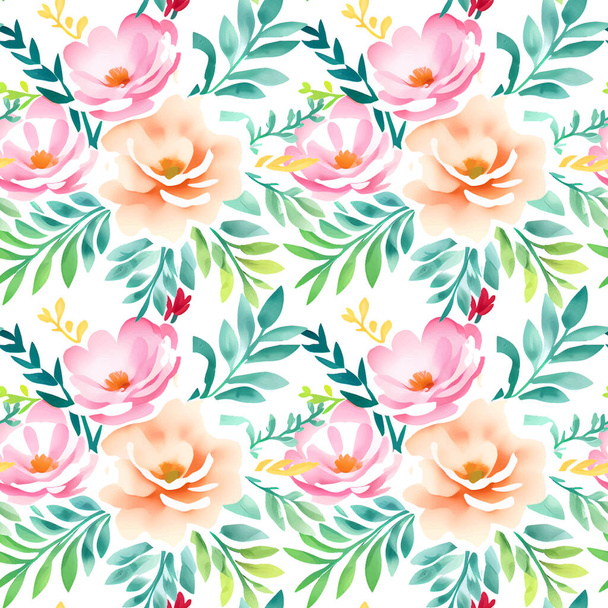 Floral shape watercolor seamless pattern. Vector illustration. - Vector, Image