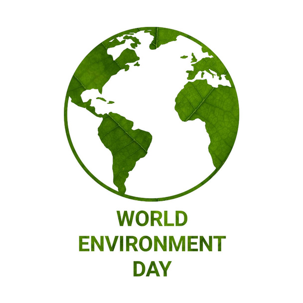 Concept de Journée mondiale de l'environnement avec des feuilles vertes sur fond blanc. illustration. - Photo, image