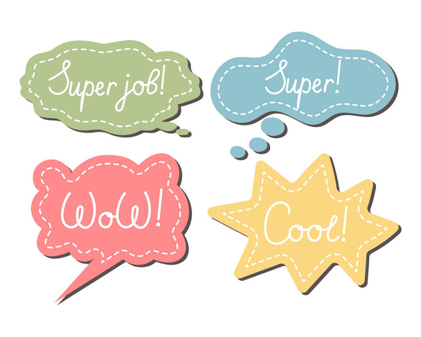 Set of various stickers, speech clouds Job and Great job. School award, encouragement stamp. Student icons in cartoon style, stickers, vector - Vector, Image