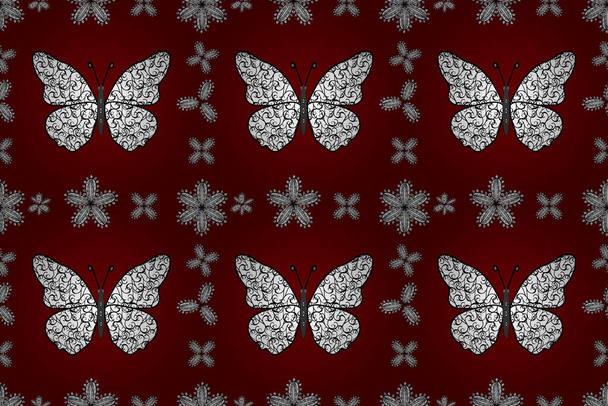 With butterfly on red, white and black background. Background for Fabric, Textile, Print and Invitation. illustration. - Photo, Image