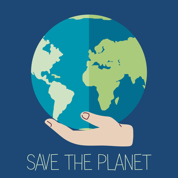 Hands holding planet Earth. Caring for environment, green ecology natural concept. Save the planet. Global warming and climate change. Environmentally friendly icon. Nature with forests and oceans - Vetor, Imagem