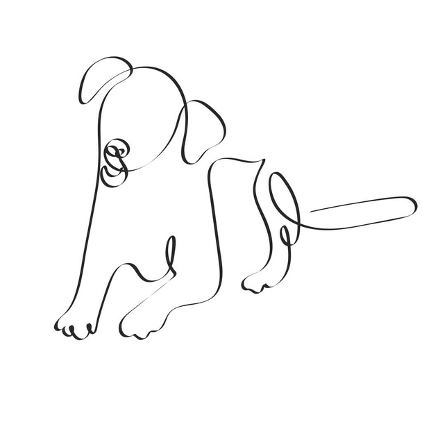 Hand drawn dog sitting pose continues line art - Vector, imagen