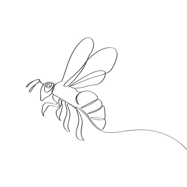 Honey bee hand-drawn continues line art - Vector, imagen