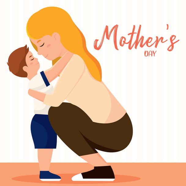 かわいいです母抱擁彼女の息子幸せな母日ベクトルイラスト - ベクター画像