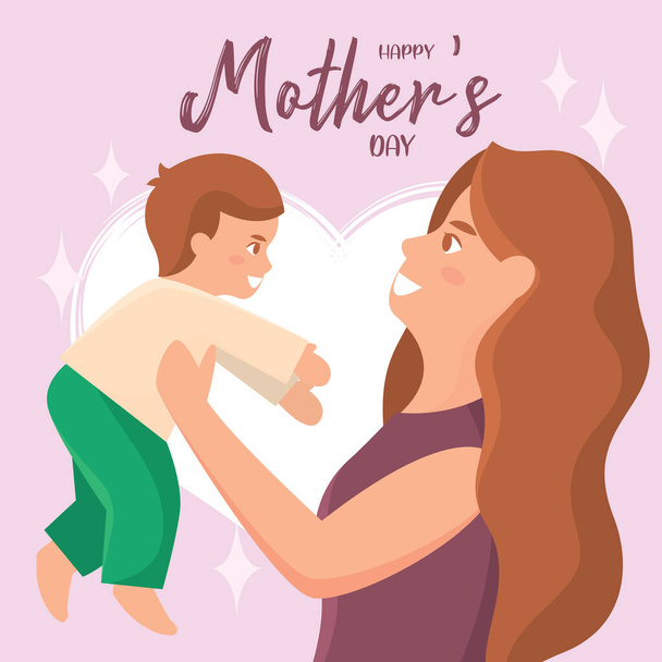 Cute mother hugging her son Happy mother day Vector illustration - Vector, Imagen