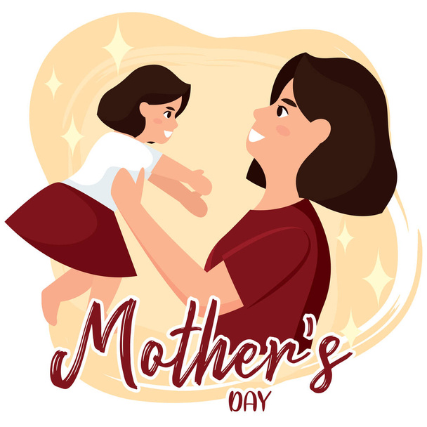 Cute mother hugging her daughter Happy mother day Vector illustration - Vector, Imagen