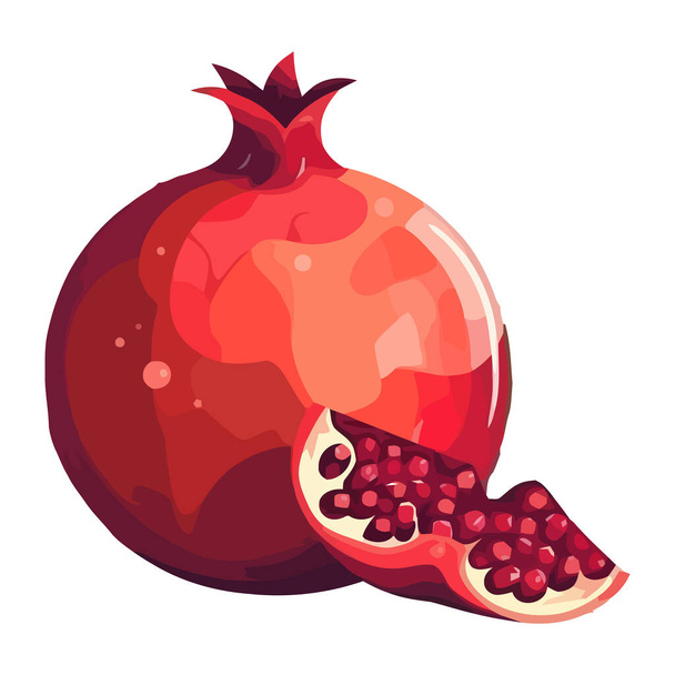 Mehukas granaattiomena viipale, kypsä ja tuoreita hedelmiä kuvake eristetty - Vektori, kuva