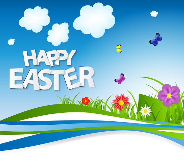 Happy Easter Spring Background Vector Illustration - Vektor, kép