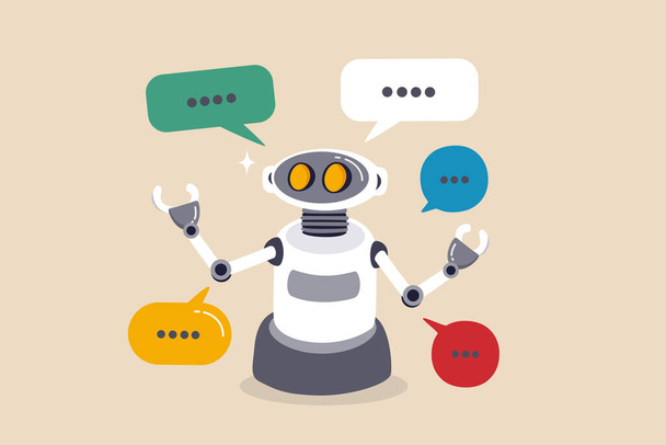Chatbot online service to answer questions with machine learning or AI artificial intelligence, NLP neural language processing concept, smart robot talking with speech bubble, dialog on conversation. - Vektor, kép