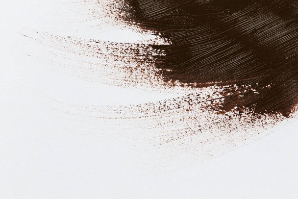 Brown stroke of the paint brush on white paper sketch - Zdjęcie, obraz