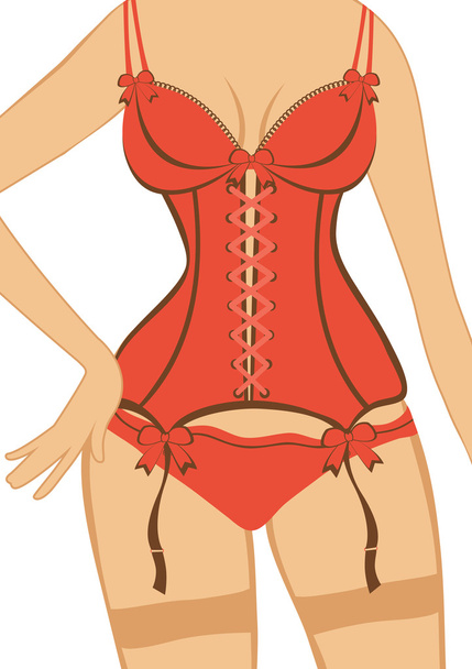 Beautiful woman figure  in a red corset - Vector, Image