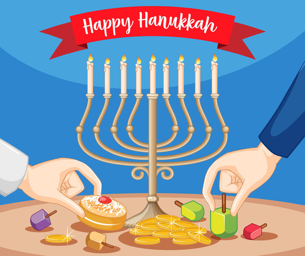 Feliz Hanukkah Banner Design ilustração - Vetor, Imagem