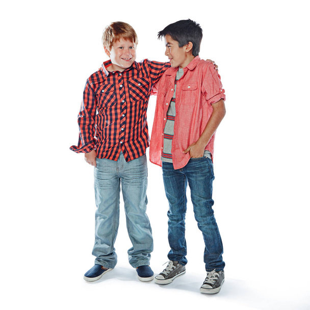 Best bros. Studio portrait of two best friends posing against a white background - Photo, Image