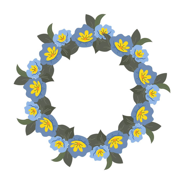 Flores marco corona en amarillo y azul. Ilustración vectorial del aislamiento. Ucrania colores nacionales. - Vector, imagen