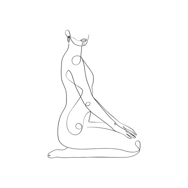 Woman figure sitting meditation continues line art - Vector, imagen
