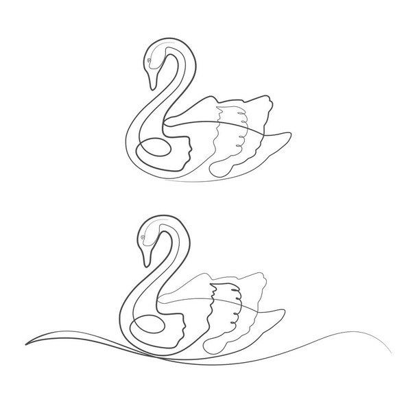 The swan elegant One line art drawing  - Вектор,изображение
