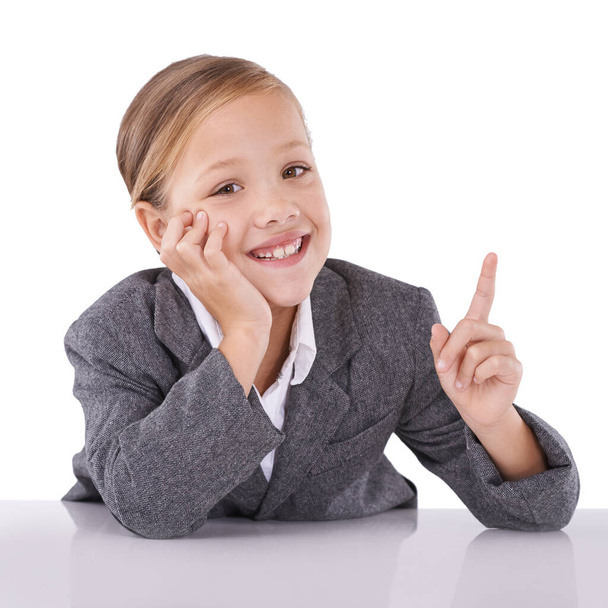 Shes dreaming big already. STudio shot of a cute little girl dressed like a businessperson - Photo, Image