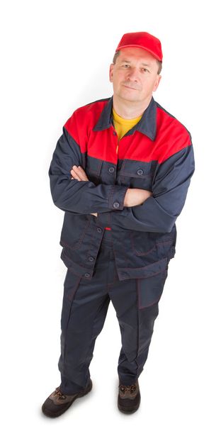 Worker in red-blue workwear. - Valokuva, kuva