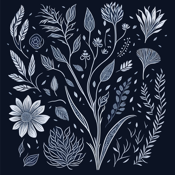 Flower illustration. Vector flowers. Floral art print with botanical elements. - Вектор, зображення