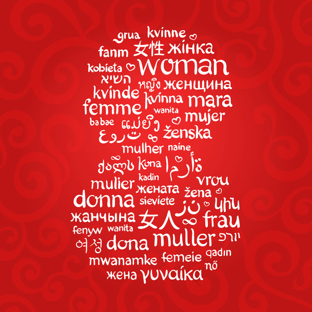The word "woman", written in the different languages in the shape of number 8 - Vector, Image