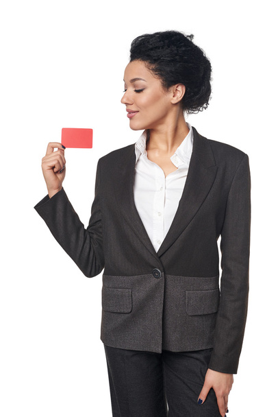 Business woman showing blank credit card - Fotoğraf, Görsel