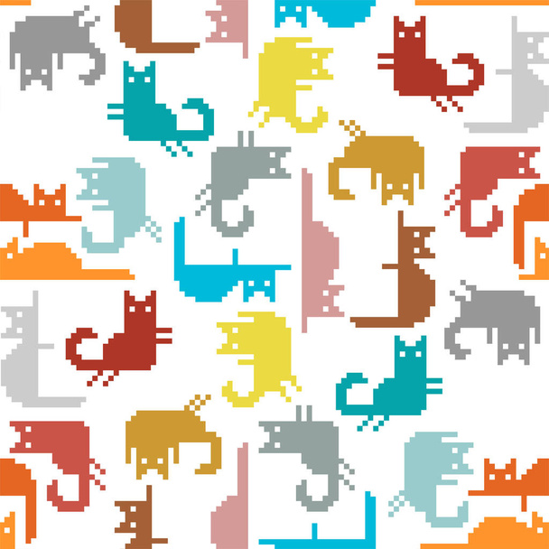 Cat pixel art pattern seamless. 8 bit pat background. pixelated Baby fabric texture - Wektor, obraz