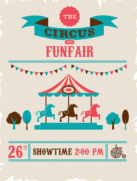 винтажный плакат с карнавалом, весело ярмарка, цирк векторный фон
 - Вектор,изображение