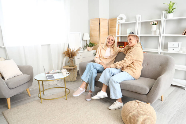 Felice donne mature sedute sul divano a casa - Foto, immagini
