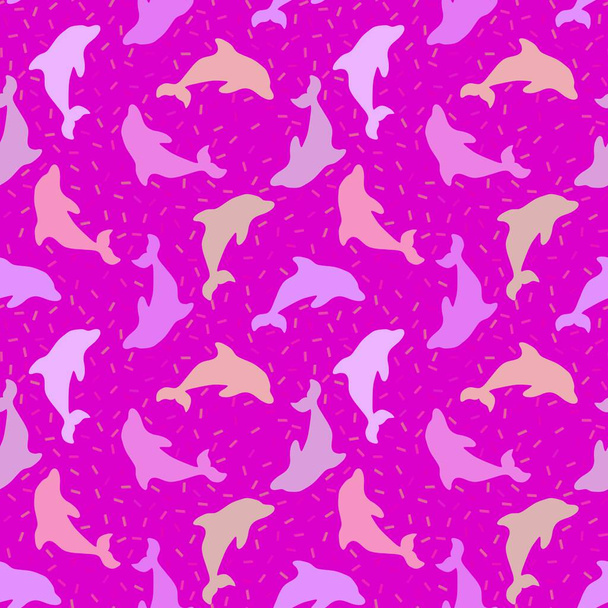 Summer animals seamless dolphins pattern for wrapping paper and kids clothes print and fabrics and linens and swimsuit textiles. High quality illustration - Foto, Imagen
