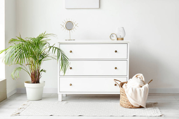 Chest of drawers and houseplant near white wall - Foto, immagini
