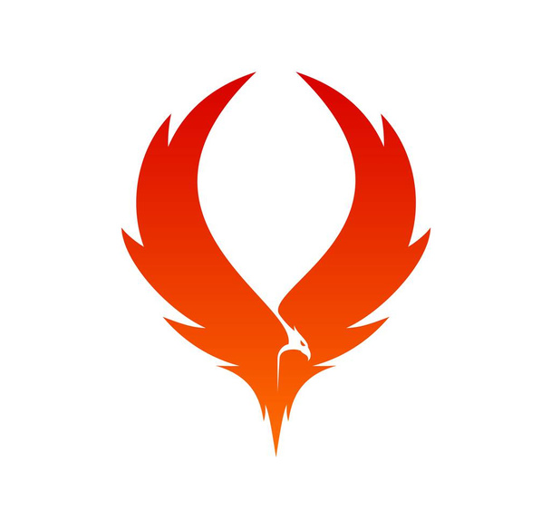 Phoenix φτερά πουλιών εικονίδιο ή firebird σε φλόγα φωτιά σιλουέτα, διάνυσμα σύμβολο της εταιρείας. Phoenix πουλί, γεράκι, γεράκι ή αετός που φέρουν σε ανοιχτά φτερά φωτιά, υπογράψει για στούντιο, ομορφιά ή μάρκα μόδας - Διάνυσμα, εικόνα