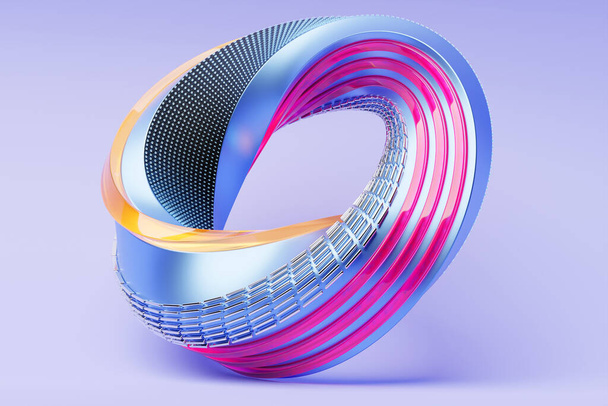 Красочный футуристический неоновый пончик тора на фиолетовом изолированном фоне. 3D рендеринг - Фото, изображение
