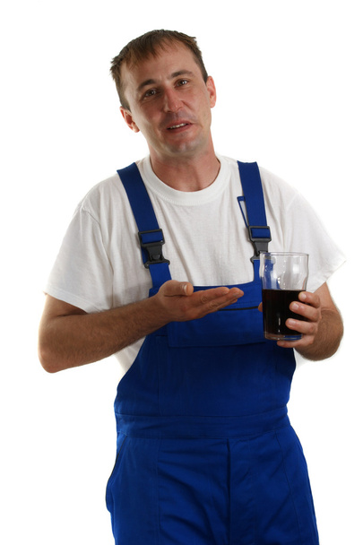 Artigiani in blu con in mano una bibita analcolica
 - Foto, immagini