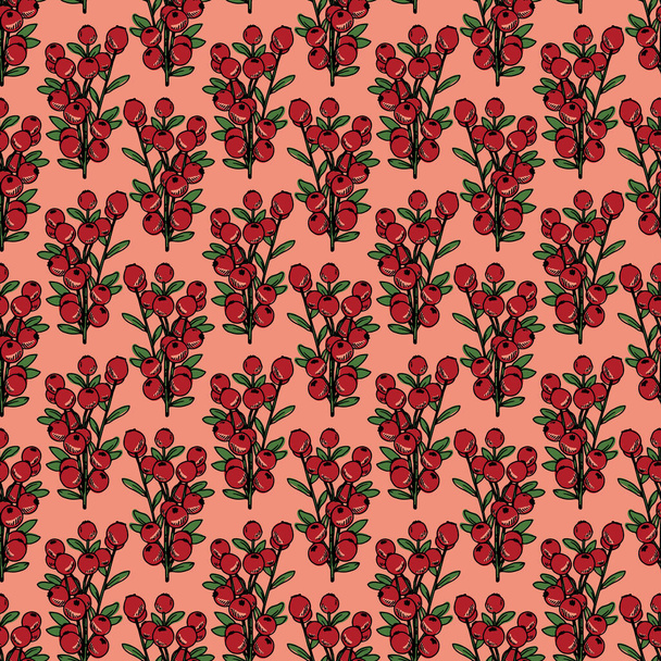 Vector Christmas holy berries half-drop repeat seamless pattern background. Vector illustration - Vetor, Imagem