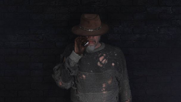 dirty ragged man in a hat - Φωτογραφία, εικόνα