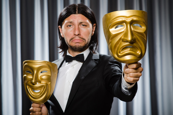 Funny man with theatrical mask - Fotoğraf, Görsel